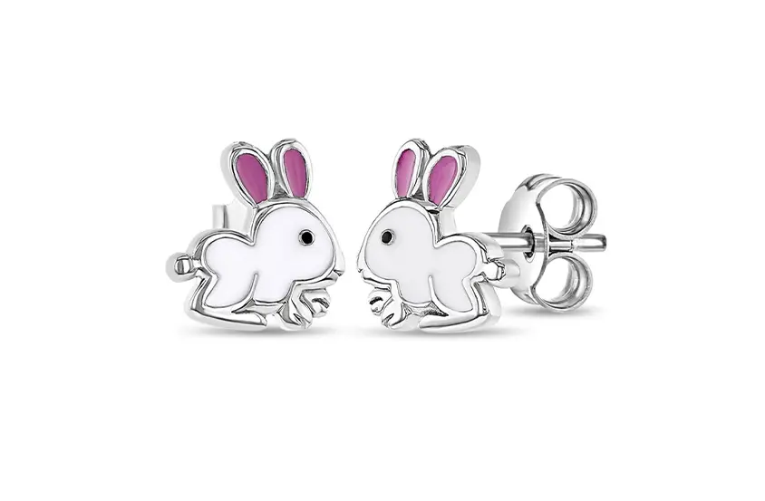Hopping Bunny Kids / Children's / Girls Earrings Enamel