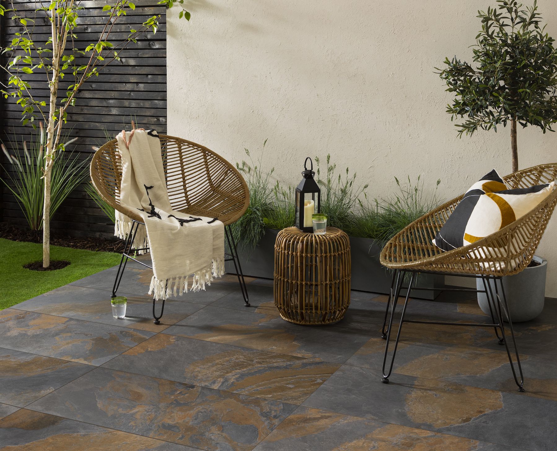 garden design ideas, rustic multicolour slate outdoor tile, ctd tiles, porcelain tile